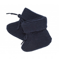 Chaussons bébé en tricot 100% laine Marine